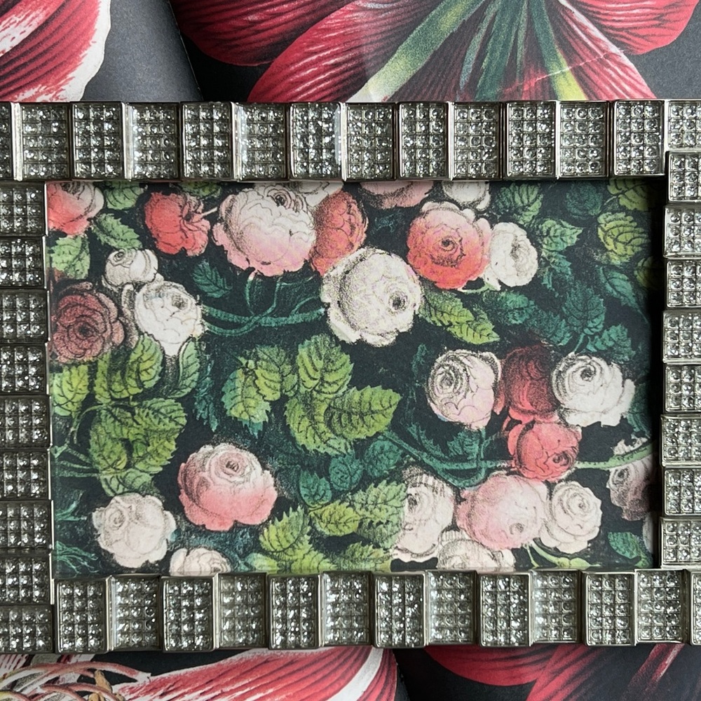 John Derian SILVER Framed Peonies Pink Red Garden Green Floral Love Bling Small